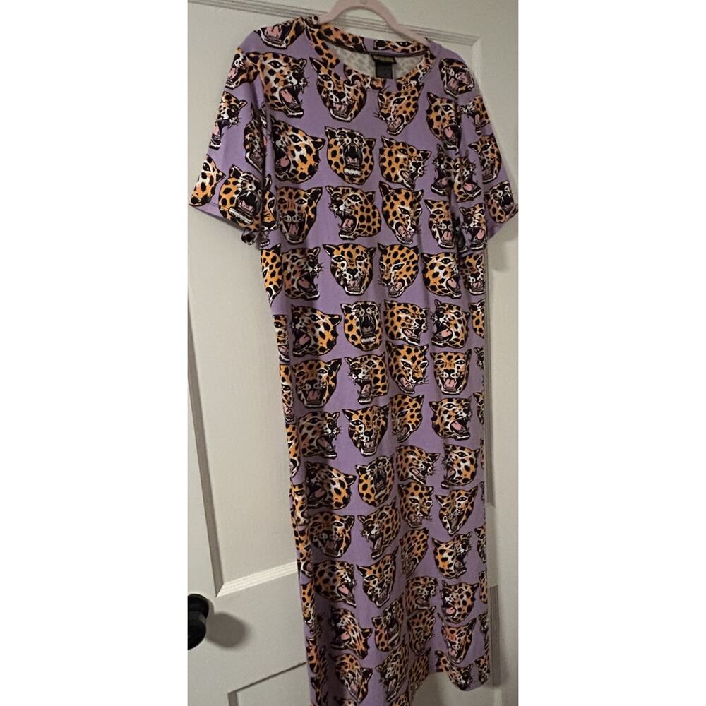 Nooworks Jersey Cheetah Head Maxi Dress Rare XL Made USA Punk Pinup Maximalist - Picture 10 of 12